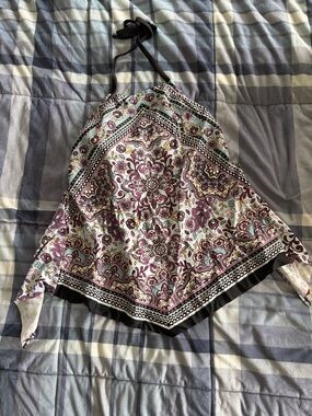Mossimo Supply Co. White Floral Halter Bikini Top with Pink and Teal Accents